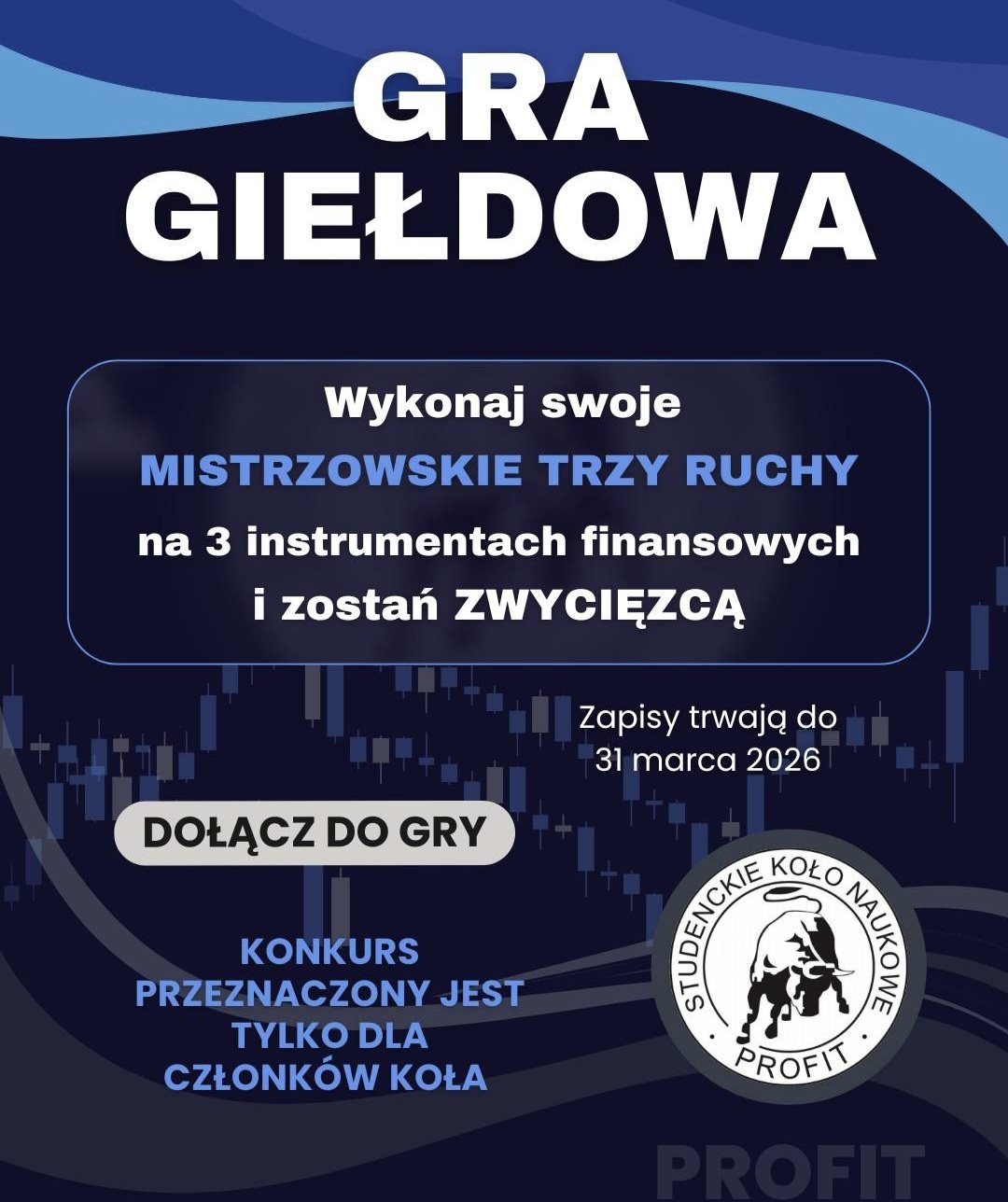 Plakat gry giełdowej Mistrzowskie Trzy Ruchy